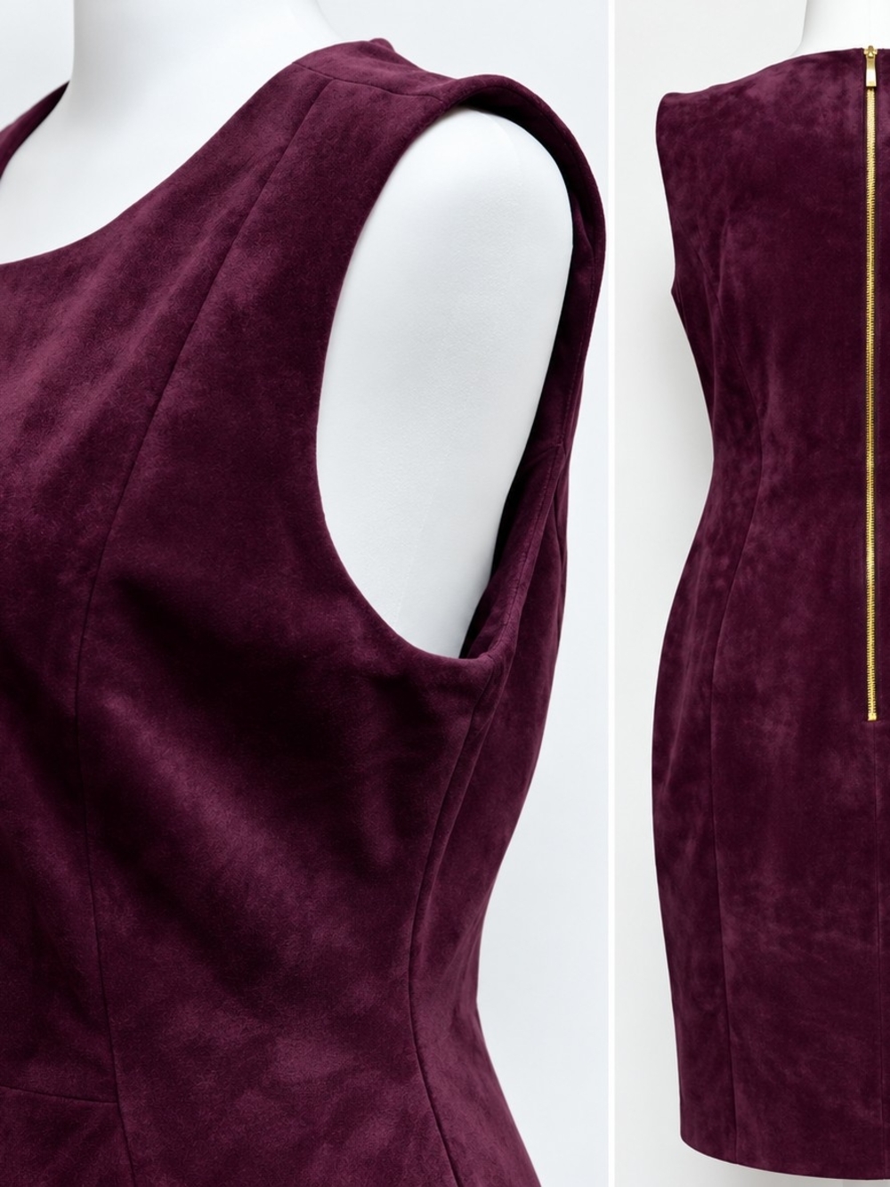 Calvin Klein Sleeveless Suede Dress in Deep Plum
